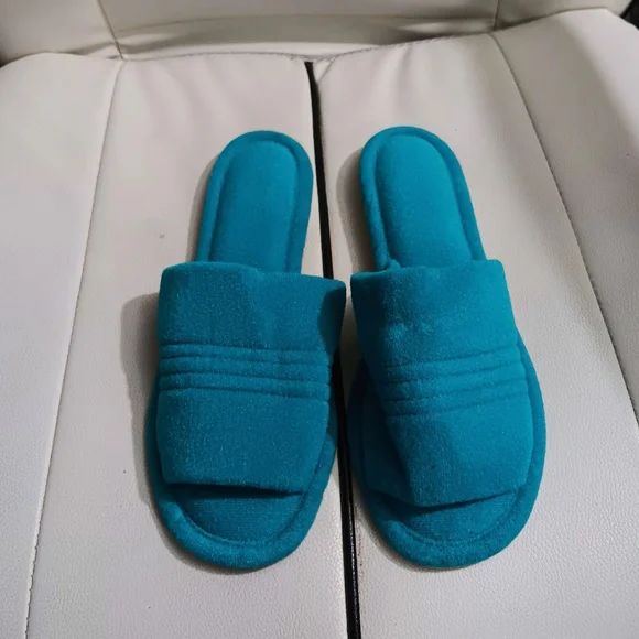 60s Vintage Vanity Fair Satin Slippers Blue Teal NWOT - Picture 3 of 6
